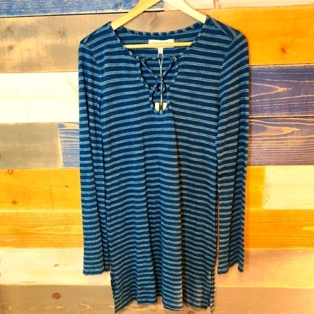 Max Studio navy striped bell sleeve dress NWT S